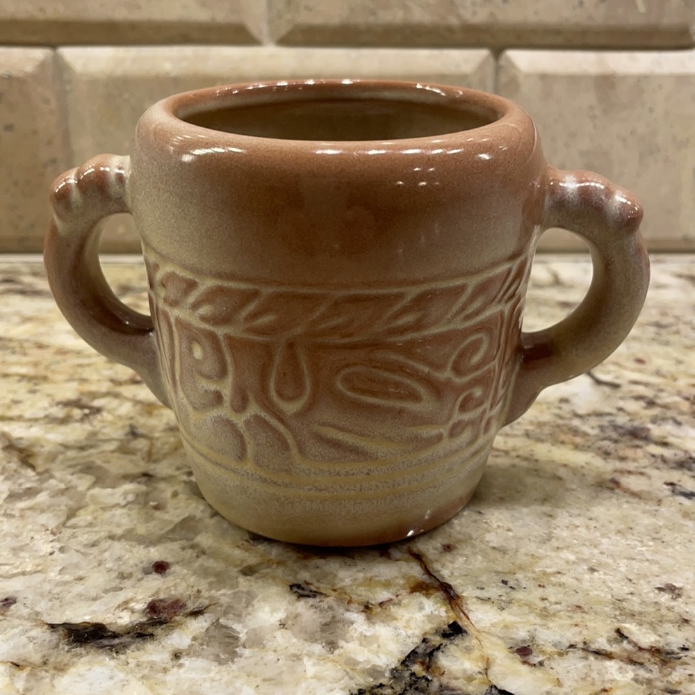 Vintage Frankoma sugar bowl, Mayan/Aztec design